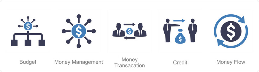 A set of 5 accounting icons as budget, money management, money transaction