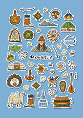 Mongolia. Landmarks, people, culture and food. Poster art for your design. For print, ads, social networks etc