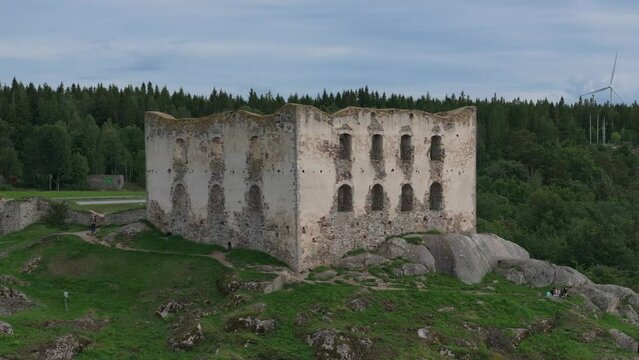 Ruins Of Brahehus Castle In Granna In J&ouml;nk&ouml;ping County, Sweden. Aerial Drone Shot