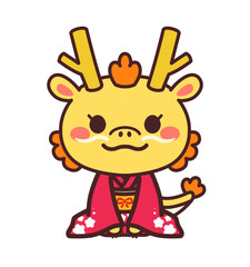 着物を着た辰のかわいいキャラクター　女の子　イラスト素材