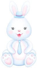 Watercolor Valentine Bunny Clipart - Adorable Greeting Card Illustration
