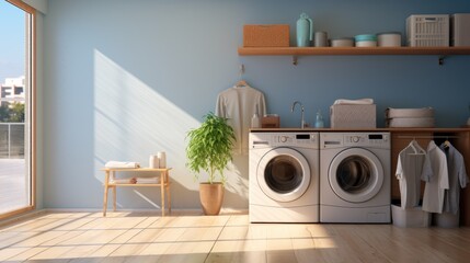 Laundry area home interior design clean and clear empty space day light