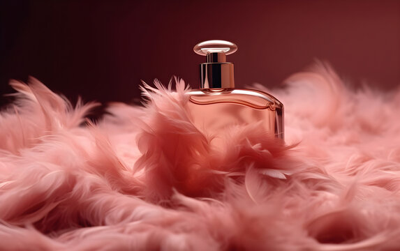 Perfume bottle on a pink background, Generative AI