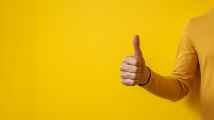 Optimism in Monochrome: Thumbs Up Gesture on Vibrant Yellow Background