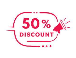 50 percent discount, badge design. Banner discount promotion announcement for advertising, special offer business. Modern vector.