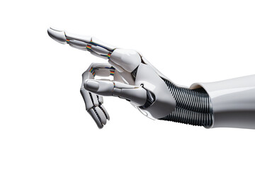  White cyborg robotic hand pointing his finger - 3D rendering isolated on free PNG background. - obrazy, fototapety, plakaty