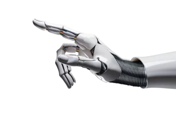 Foto op Aluminium  White cyborg robotic hand pointing his finger - 3D rendering isolated on free PNG background. © Igor Link
