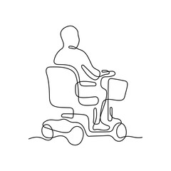 Fototapeta premium Man driving mobility scooter continuous line vector illustration