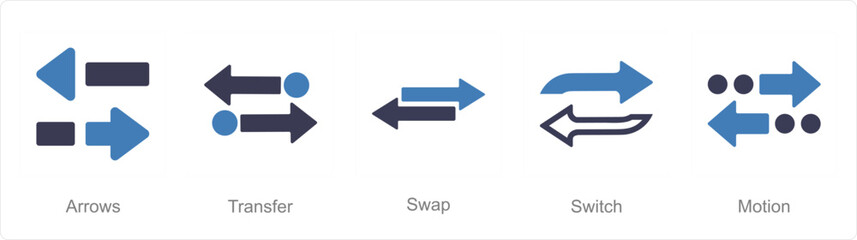 A set of 5 arrows icons as arrows, transfer, swap