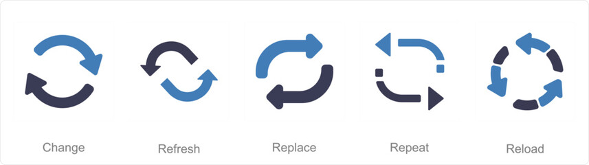 A set of 5 arrows icons as change, refresh, replace