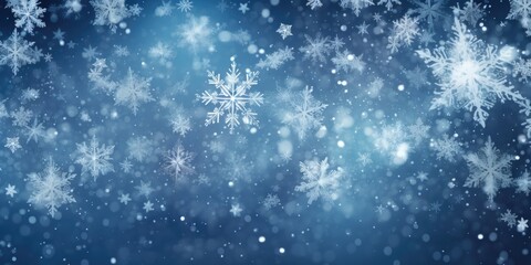 Fototapeta na wymiar Banner of white snowflakes on a blue background