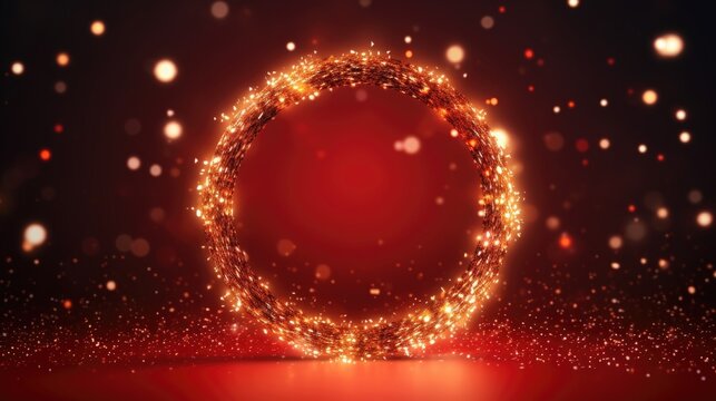 The red glitter of the contour of the round frame, a magical glow