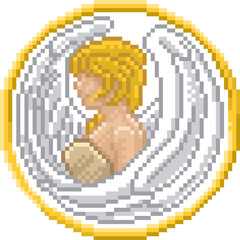 A zodiac horoscope or astrology Virgo angel sign in a retro video game arcade 8 bit pixel art style