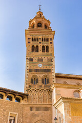 Fototapeta na wymiar Tower of the Santa Maria cathedral in moorish mudejar style in Teruel, Spain