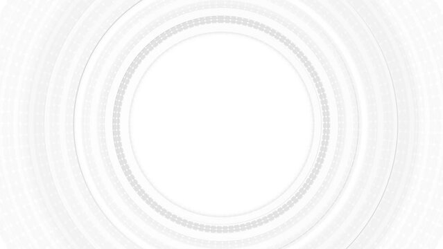 Grey white circles motion design with dots texture and waves, abstract tech corporate background. Seamless looping animation