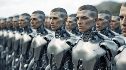 Army of cloned people. War and cloned soldiers. Replacing people with robots