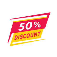 50 percent discount, label design. Banner discount promotion announcement for advertising, business. Modern vector template.