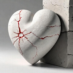  The stone heart is gray with cracks 