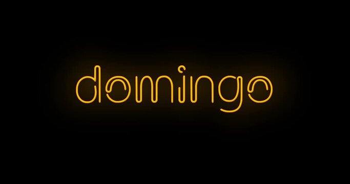 Flashing Orange Yellow Domingo sign on black background on and off with flicker