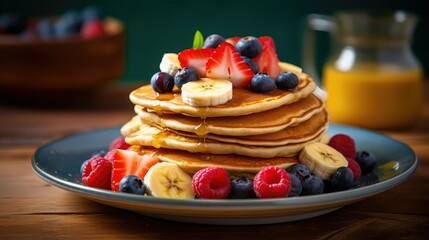 breakfast healthy pancake food illustration recipe fluffy, wholegrain oatmeal, blueberry protein breakfast healthy pancake food - obrazy, fototapety, plakaty