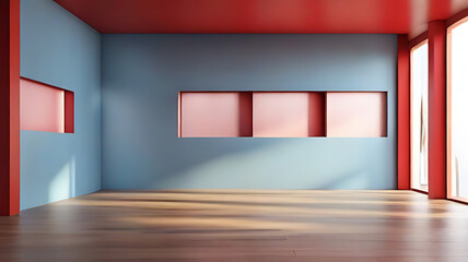 Elegance in Shadows: Red Wall Room Bathed in Soft Sunlight