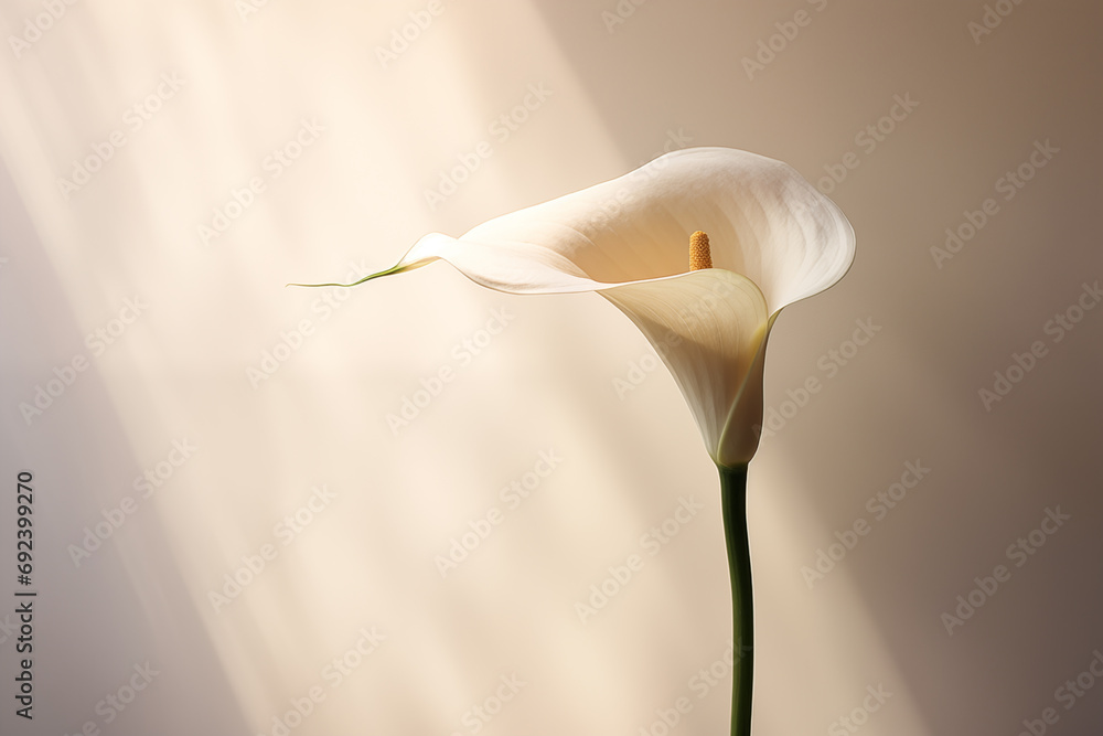 Aufkleber a minimalist photograph highlighting the silhouette of a calla lily against a backdrop of soft, diff