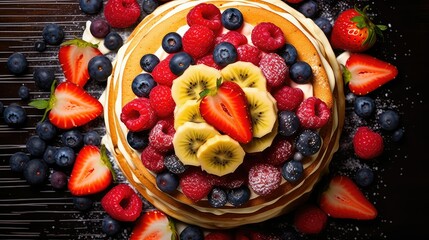 blueberry fruit pancake food illustration banana strawberry, blackberry peach, apple cinnamon...