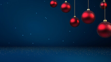 Red christmas balls on dark blue background