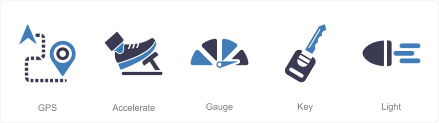 A set of 5 Car icons as gps, accelerate, gauge 