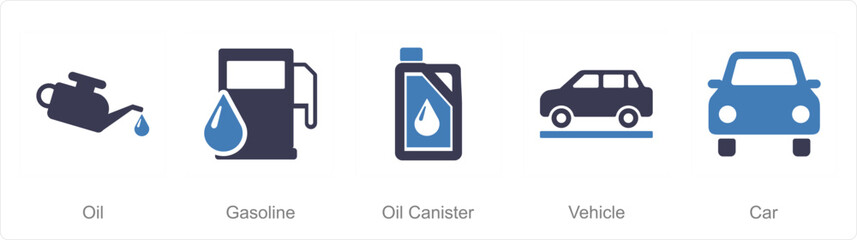 A set of 5 Car icons as oil, gasoline, oil canister
