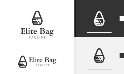 Logo design icon of geometric shopping bag with elegant lines for luxury fashion clothing business