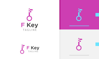 Logo design icon of geometric secure locked door key with letter f alphabet initial security protect