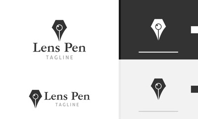 Logo design icon abstract geometric classic elegant pen silhouette with camera lens optic eye vision