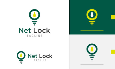 Logo design icon of geometric secure locked padlock key simple and modern, hacker security protect