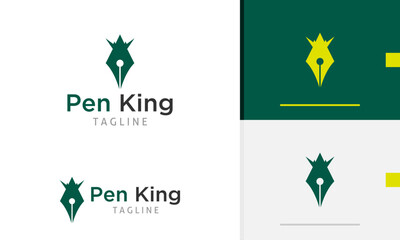 Logo design icon abstract geometric classic elegant pen silhouette with king queen prince head crown