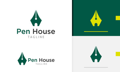 Logo design icon abstract geometric classic elegant pen with house home door silhouette for writer