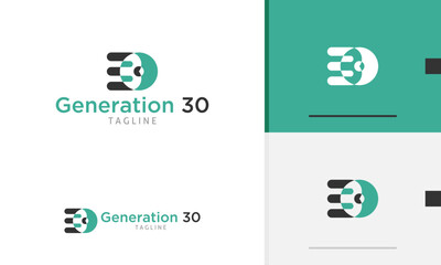 Logo design icon of geometric number 30 anniversary outline round initial for company brand identity