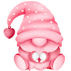 Valentine's Day digital art of pink gnomes with handmade heart symbols.