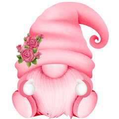Valentine's Day Digital Art of a Pink Gnome. 