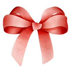 Digital illustration of a red bow drawn with watercolor techniques.