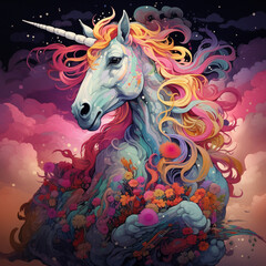 Unicorn horse in the woods