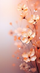 fabric of blooming peach flowers. banner, vertical
