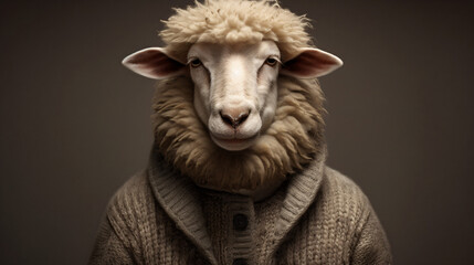 Obraz premium Portrait of sheep in a wool sweater