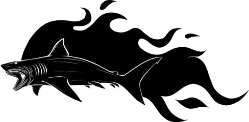 vector illustration, shark silhouette side view, black and white
