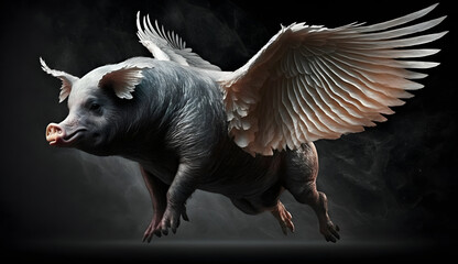 image of a pig with wings flying. Generative AI