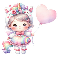 Fototapeta premium watercolor cute valentine pony