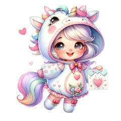 watercolor cute valentine pony