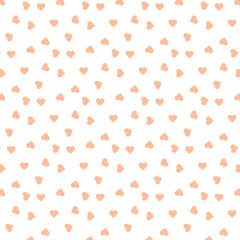 Seamless pattern of pantone peach fuzz color hearts on a transparent background. Monochrome backgrounds for packaging. Vector illustration peach fuzz pantone hearts
