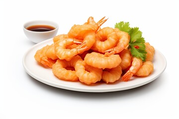Fried shrimps tempura in plate on wooden table