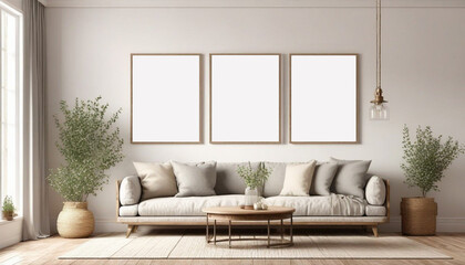 Frame-mockup-in-minimalist-decorated-interior-background,-3d-render - obrazy, fototapety, plakaty
